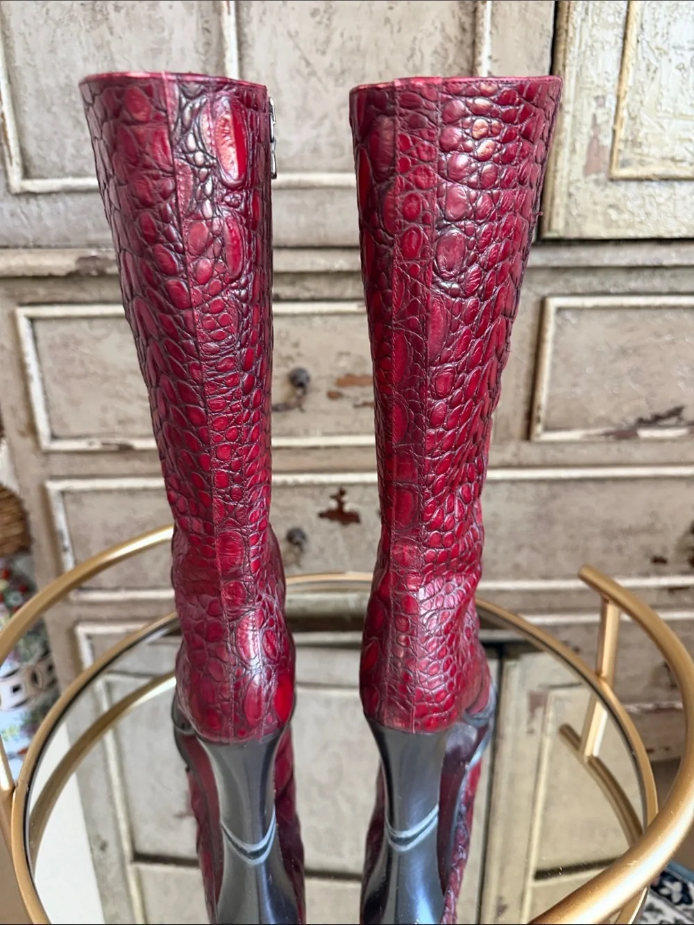 Women’s Red Croc-Embossed Boots